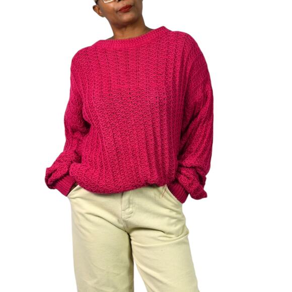 Vintage Cacharel Chunky Sweater Pink Pullover Slouchy Cable Knit Crewneck XL - Picture 14 of 16
